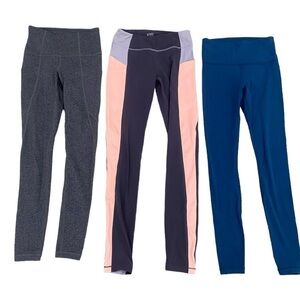 Athleta bundle of 3 pair high waisted leggings in gray, teal & gray multi sz xxs
